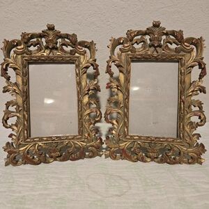 Vintage Ornate Gold Gilded Baroque Wooden 4X6 Frames. Set Of 2.